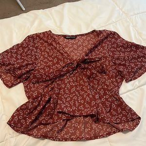 Shein ditsy floral top, like new, thin, adjustable bow